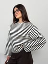 Modal Kumaş Kadın Çizgili Uzun Kollu Oversize Bluz