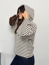 Modal Kumaş Kadın Pembe Çizgili Kapüşonlu Sweatshirt