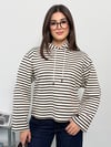 Modal Kumaş Kadın Pembe Çizgili Kapüşonlu Sweatshirt
