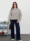 Modal Kumaş Kadın Pembe Çizgili Kapüşonlu Sweatshirt
