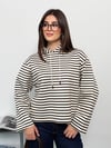 Modal Kumaş Kadın Pembe Çizgili Kapüşonlu Sweatshirt