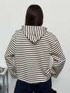 Modal Kumaş Kadın Pembe Çizgili Kapüşonlu Sweatshirt