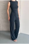 Modal Pike Büzgülü İnce Pantolon Ve T-Shirt Takım