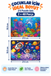 2'li 48 Parça Denizaltı ve Uzay Temalı Puzzle Seti Çocuk Eğitici Yapboz Oyunu Seti 27,5x19,5 Cm