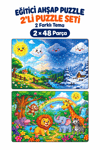 2'li 48 Parça Hava Durumu ve Orman Temalı Puzzle Seti Çocuk Eğitici Yapboz Oyunu Seti 27,5x19,5 Cm
