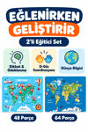 2'li 48+64 Parça Dünya Turu Farklı Temalı Puzzle Seti 27,5x19,5 cm Çocuk Eğitici Yapboz Oyunu