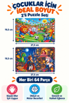 2'li 64 Parça Futbol ve Prenses Temalı Puzzle Seti 27,5x19,5 cm Çocuk Eğitici Yapboz Oyunu