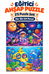2'li 64 Parça Gezegen ve Denizaltı Temalı Puzzle Seti 27,5x19,5 cm Çocuk Eğitici Yapboz Oyunu