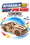 3D Boyanabilir Ahşap Spor Araba Maketi Kendin Yap Eğitici Oyuncak
