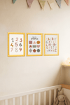 3'Lü Ahşap Bohem Renkli Eğitici Tasarımlı Çocuk ve Bebek Odası Çerçevesiz Poster Seti 20x30 cm