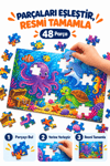 48 Parça Deniz Dostları Temalı Puzzle Çocuk Eğitici Yapboz Oyunu 27,5x19,5 Cm