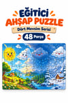 48 Parça Dört Mevsim Temalı Puzzle Çocuk Eğitici Yapboz Oyunu 27,5x19,5 Cm