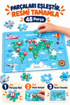 48 Parça Dünya Turu Temalı Puzzle Çocuk Eğitici Yapboz Oyunu 27,5x19,5 Cm