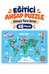 48 Parça Dünya Turu Temalı Puzzle Çocuk Eğitici Yapboz Oyunu 27,5x19,5 Cm