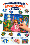 48 Parça Masal Şatosu Temalı Puzzle Çocuk Eğitici Yapboz Oyunu 27,5x19,5 Cm