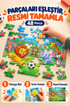 48 Parça Neşeli Futbolcular Temalı Puzzle Çocuk Eğitici Yapboz Oyunu 27,5x19,5 Cm