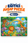 48 Parça Orman Hayvanları Temalı Puzzle Çocuk Eğitici Yapboz Oyunu 27,5x19,5 Cm
