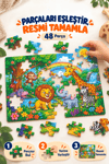 48 Parça Orman Hayvanları Temalı Puzzle Çocuk Eğitici Yapboz Oyunu 27,5x19,5 Cm
