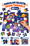 48 Parça Uzay Macerası Temalı Puzzle Çocuk Eğitici Yapboz Oyunu 27,5x19,5 Cm