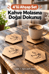 4'lü Ahşap Kahve Desenli Bardak Altlığı Dekoratif Ev,Mutfak,Ofis Aksesuarı Seti