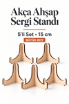5'Li Büyük Boy Akça Ahşap Çerçeve Tabak Kitap Fotoğraf Çerçevesi Standı Sergi Seti 15 Cm