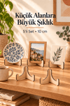 5'Li Küçük Boy Akça Ahşap Çerçeve Tabak Kitap Fotoğraf Çerçevesi Standı Sergi Seti 10 Cm
