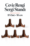 5'Li Küçük Boy Ceviz Ahşap Çerçeve Tabak Kitap Fotoğraf Çerçevesi Standı Sergi Seti 10 Cm