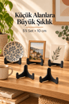 5'Li Küçük Boy Siyah Ahşap Çerçeve Tabak Kitap Fotoğraf Çerçevesi Standı Sergi Seti 10 Cm