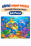 64 Parça Denizaltı Macerası Temalı Puzzle Çocuk Eğitici Yapboz Oyunu 27,5x19,5 Cm