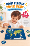 64 Parça Dünya Turu Temalı Puzzle Çocuk Eğitici Yapboz Oyunu 27,5x19,5 Cm 