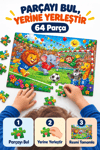 64 Parça Neşeli Futbolcular Temalı Puzzle Çocuk Eğitici Yapboz Oyunu 27,5x19,5 Cm 