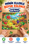 64 Parça Neşeli Meyveler Temalı Puzzle Çocuk Eğitici Yapboz Oyunu 27,5x19,5 Cm