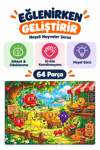 64 Parça Neşeli Meyveler Temalı Puzzle Çocuk Eğitici Yapboz Oyunu 27,5x19,5 Cm