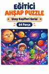 64 Parça Uzay Kaşifler Temalı Puzzle Çocuk Eğitici Yapboz Oyunu 27,5x19,5 Cm