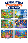 6'lı 48 Parça Çocuk Puzzle Seti Eğitici Yapboz Oyunu – Futbol, Orman, Mevsimler, Masal, Deniz ve Uzay Temalı Set 27,5x19,5 Cm