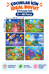6'lı 48 Parça Çocuk Puzzle Seti Eğitici Yapboz Oyunu – Futbol, Orman, Mevsimler, Masal, Deniz ve Uzay Temalı Set 27,5x19,5 Cm