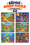 6'lı 64 Parça Puzzle Seti 27,5x19,5 cm Çocuk Eğitici Yapboz Oyunu – Futbol, Safari, Şato, Uzay, Meyve ve Denizaltı Temalı