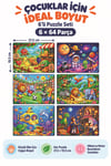 6'lı 64 Parça Puzzle Seti 27,5x19,5 cm Çocuk Eğitici Yapboz Oyunu – Futbol, Safari, Şato, Uzay, Meyve ve Denizaltı Temalı