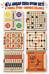 6'lı Ahşap Akıl, Zeka ve Strateji Oyun Seti – Reversi, Kızma Birader, Dama, Tic Tac Toe ve Koridor Oyunu
