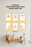 6'Lı Ahşap Bohem Renkli Gökkuşağı Tasarımlı Çocuk ve Bebek Odası Çerçevesiz Poster Seti 15x2o cm