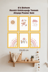 6'Lı Ahşap Bohem Renkli Gökkuşağı Tasarımlı Çocuk ve Bebek Odası Çerçevesiz Poster Seti 20x30 cm