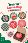 6'Lı MDF Bardak Altlığı Seti Saklama Kutulu Pop Art Retro Desenli Dekoratif Bardak Altlığı Kutu Hediyeli
