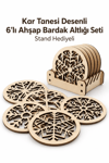 6'lı Standlı Ahşap Kar Tanesi Desenli Bardak Altlığı Dekoratif Ev,Mutfak,Ofis Aksesuarı Seti (Stand Hediyeli)