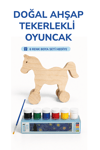 Ahşap At Oyuncak Doğal El Yapımı Boyanabilir Eğitici Oyuncak+6'lı Boya Seti Hediye