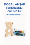 Ahşap Ayı Oyuncak Doğal El Yapımı Boyanabilir Eğitici Oyuncak+6'lı Boya Seti Hediye