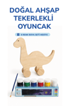 Ahşap Dinazor Oyuncak Doğal El Yapımı Boyanabilir Eğitici Oyuncak+6'lı Boya Seti Hediye