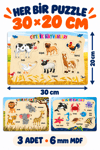 Ahşap Eğitici 3’lü Puzzle Seti – Çiftlik Hayvanları, Okyanus Canlıları ve Safari Hayvanları 3 Parçalı Yapboz Oyuncak
