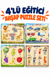 Ahşap Eğitici 4’lü Puzzle Seti – Hayvanlar, Kara Taşıtları, Meslekler ve Meyveler 4 Parçalı Sök Tak Yapboz Oyuncak
