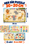 Ahşap Eğitici 6 Parçalı Puzzle Seti – Alfabe, Geometrik Şekiller, Çiftlik Hayvanları, Okyanus Canlıları ve Safari Hayvanları Yapboz Oyuncak
