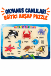Ahşap Eğitici Deniz Hayvanları Puzzle – Deniz Canlılarını Öğreniyorum Renkli Öğretici Yapboz Oyuncak